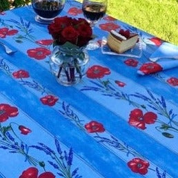 Poppy Rectangular Tablecloth 140" Long - Light Blue