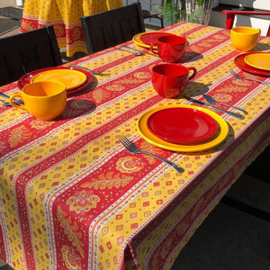 Mirabeau Rectangular Tablecloth 140" Long -  Red/Yellow