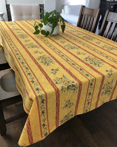 Olive Rectangular Coated Tablecloth - Linear Design - Yellow