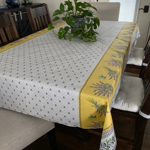 Lauris Yellow Double Border Rectangular Tablecloth 140" Long