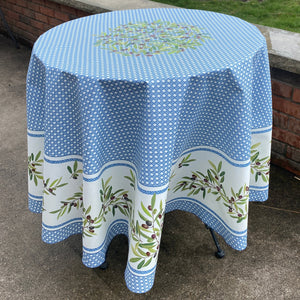 Nyons Round Coated Cotton Tablecloth - Blue