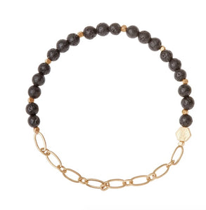 Mini Stone w/Chain Stacking Bracelet - Lava/Gold