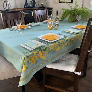 Citron Mimosa Rectangular Tablecloth 140" Long -  Seafoam Green