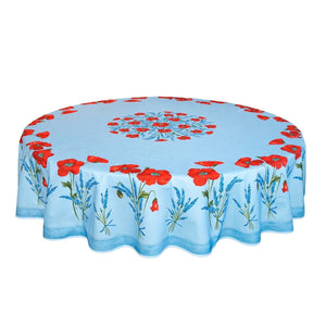Poppy 90" Round Tablecloth - Light Blue