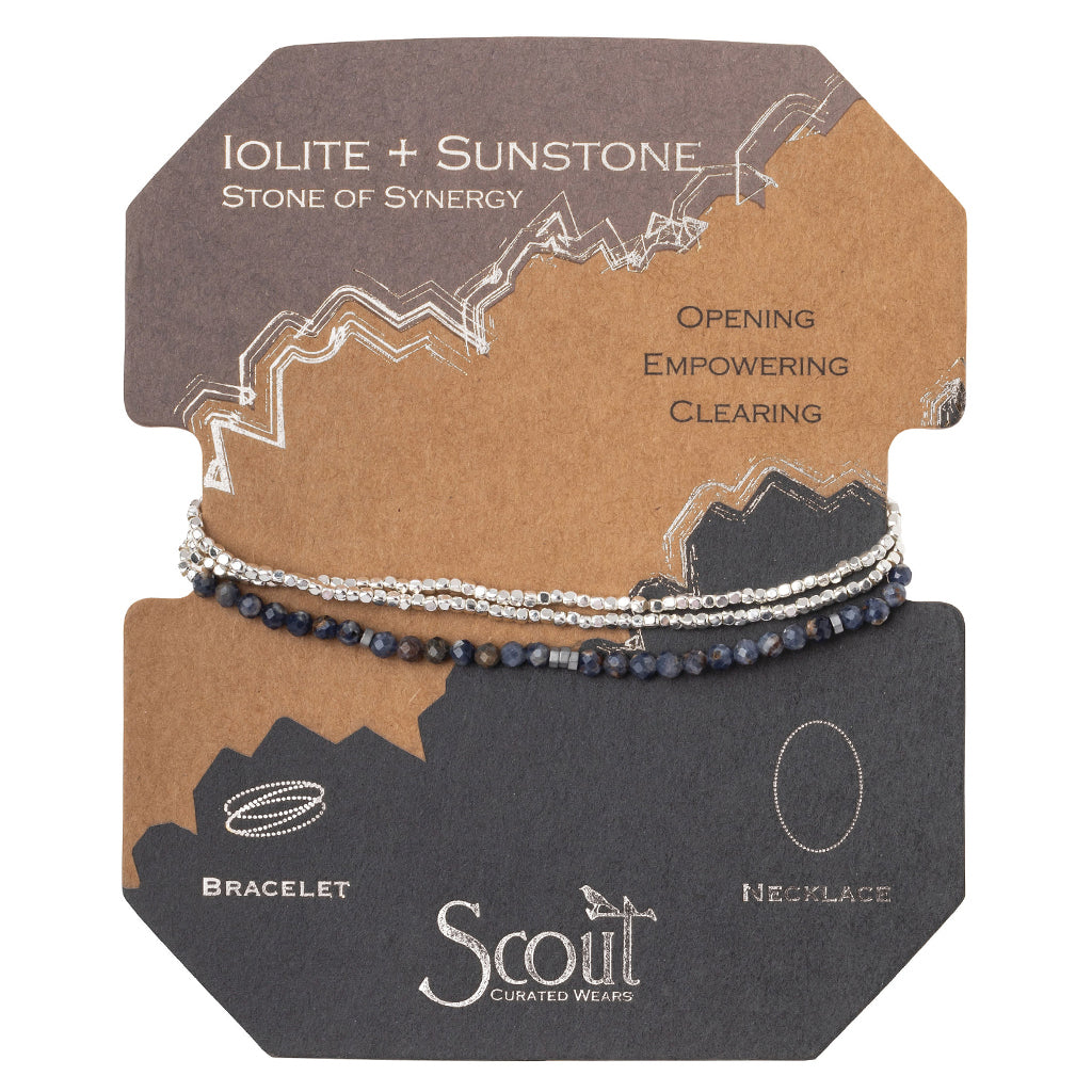 Delicate Wrap Bracelet/Necklace - Iolite + Sunstone - Stone of Synergy