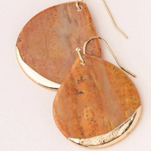 Stone Dipped Teardrop Earring - Petrified Wood/Gold - Stone of Renewal