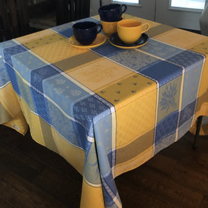 Jacquard 70" Square Cotton - Mariebonne Yellow/Blue Plaid