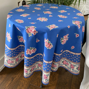 Anais Blue 63" Round Cotton Tablecloth