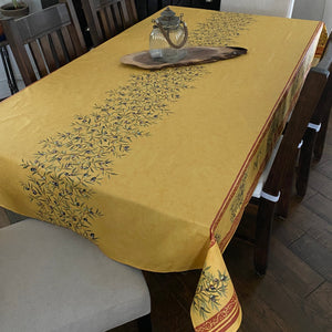 Olive Double Border Rectangular Tablecloth - Coated Cotton