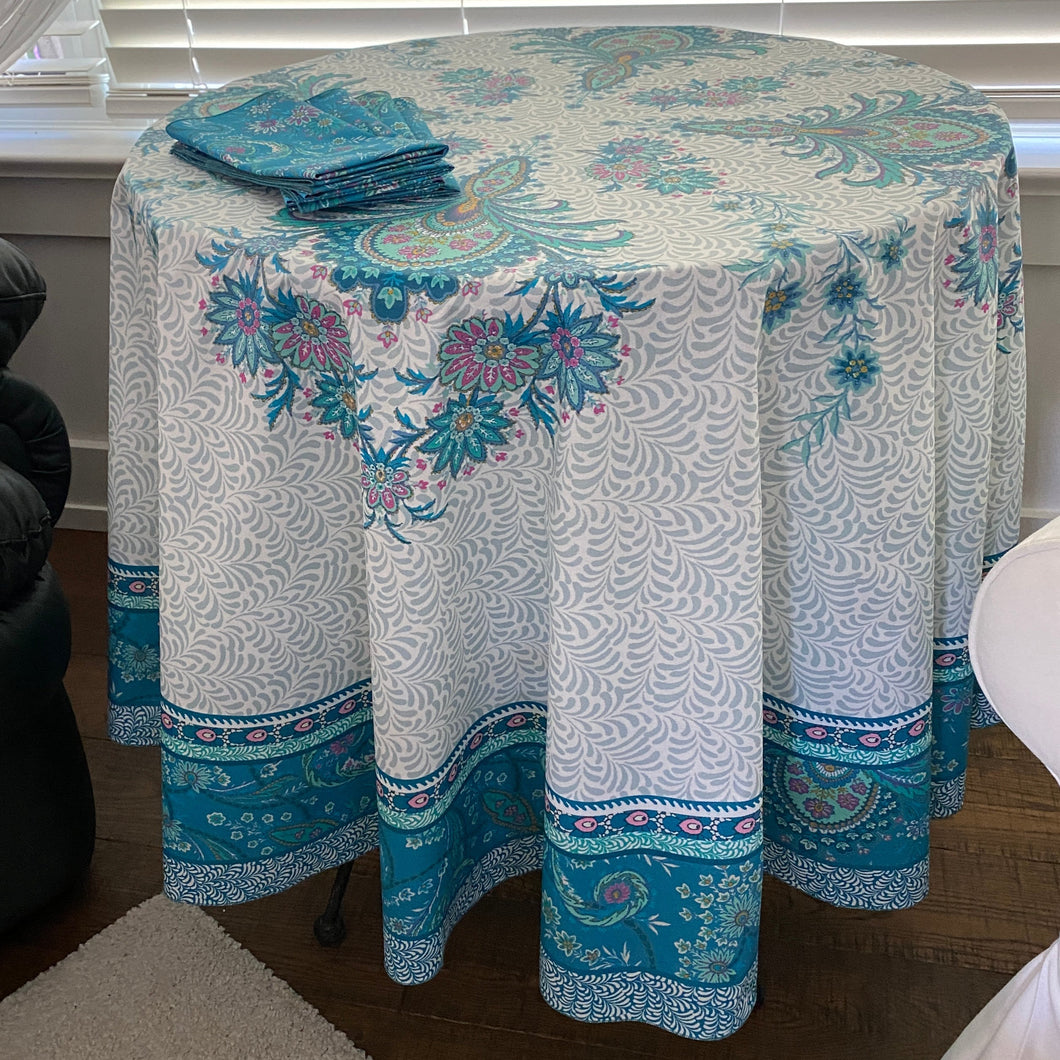 Valdrôme Round Coated Tablecloth - Turquoise