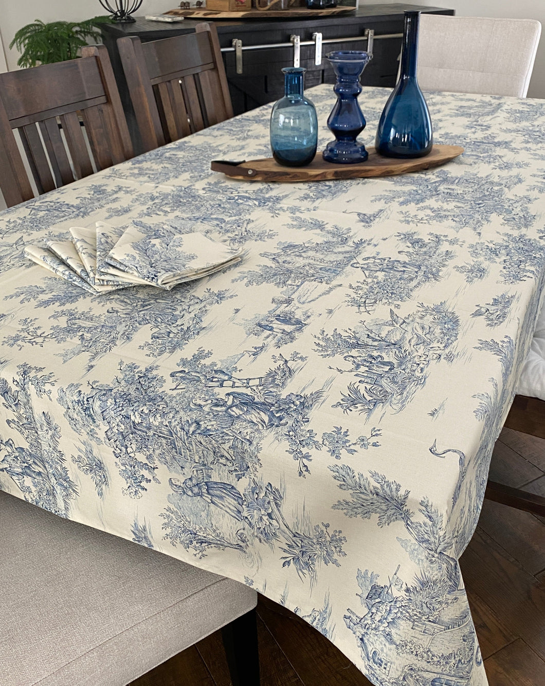 Toile Tablecloth - Blue on Cream