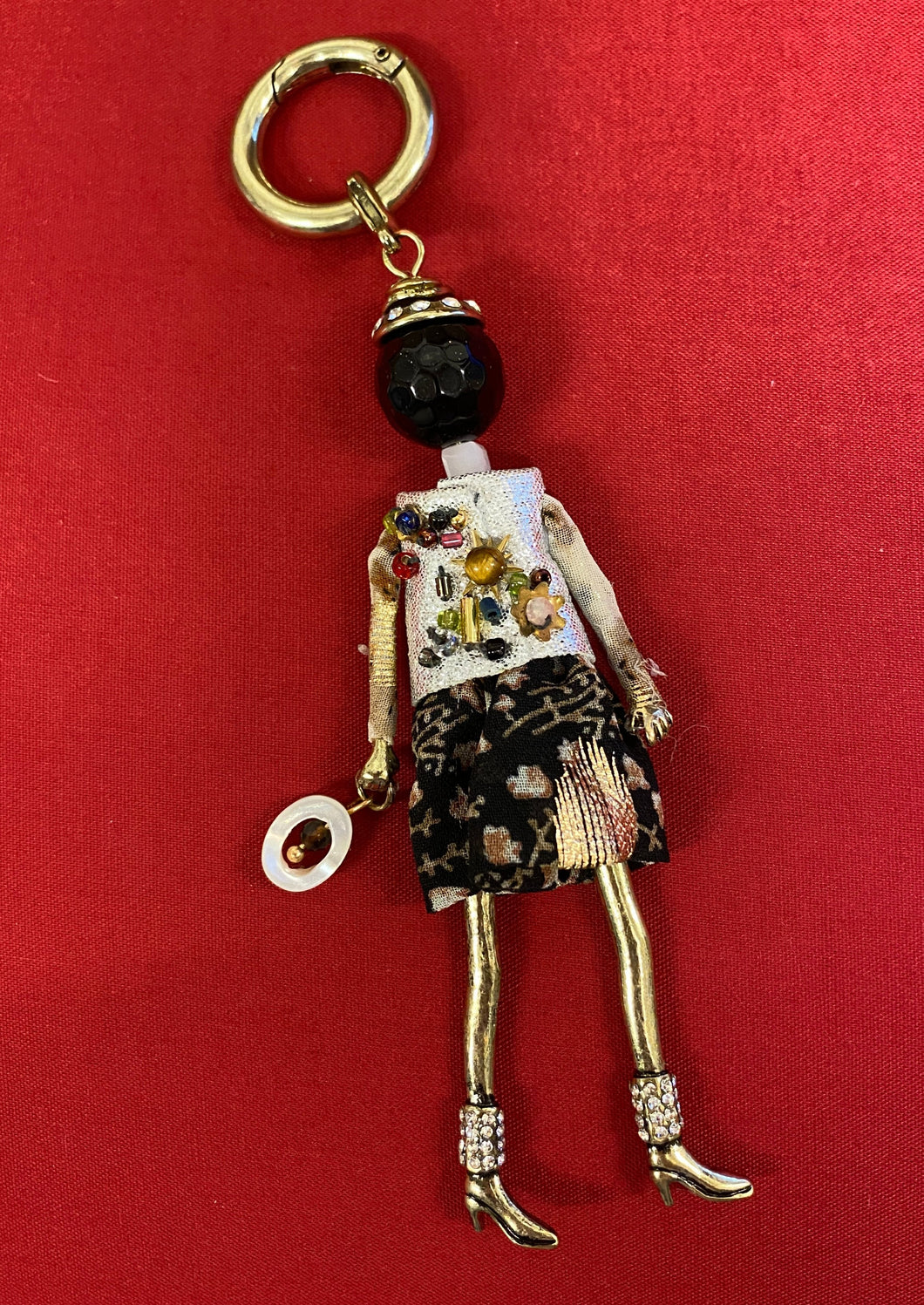 Gogo Doll Key Chain - Floral Black & White
