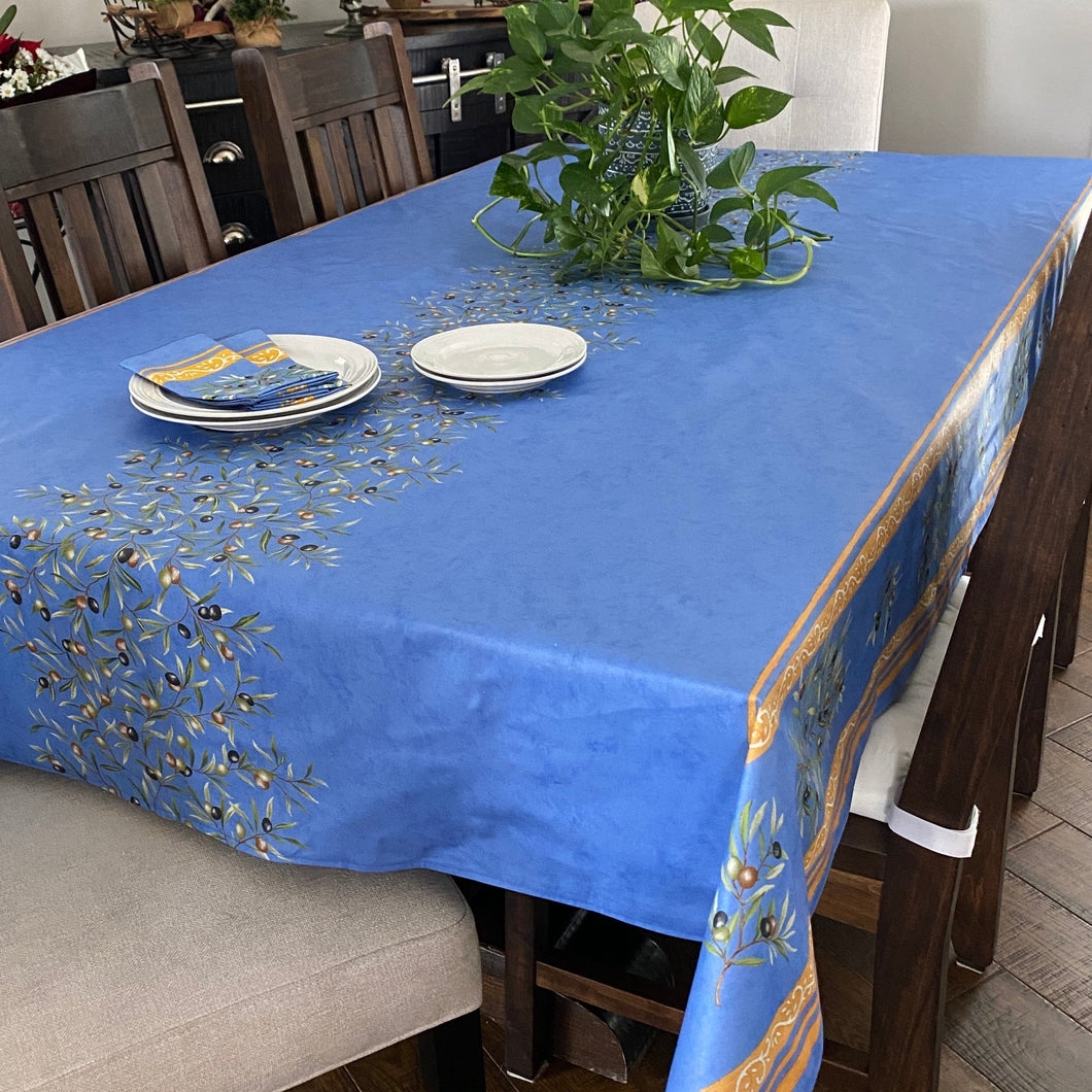 Olive Double Border Rectangular Tablecloth - Coated Cotton