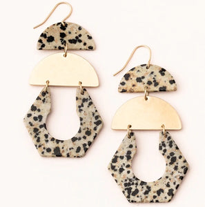 Earring - Stone Cutout - Dalmation Jasper/Gold