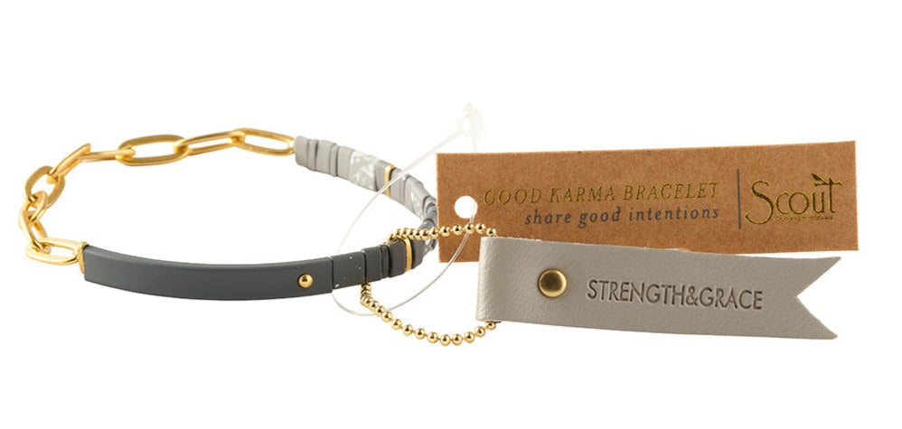 Bracelet - Good Karma Ombre with Chain - Strength & Grace - Charcoal/Gold