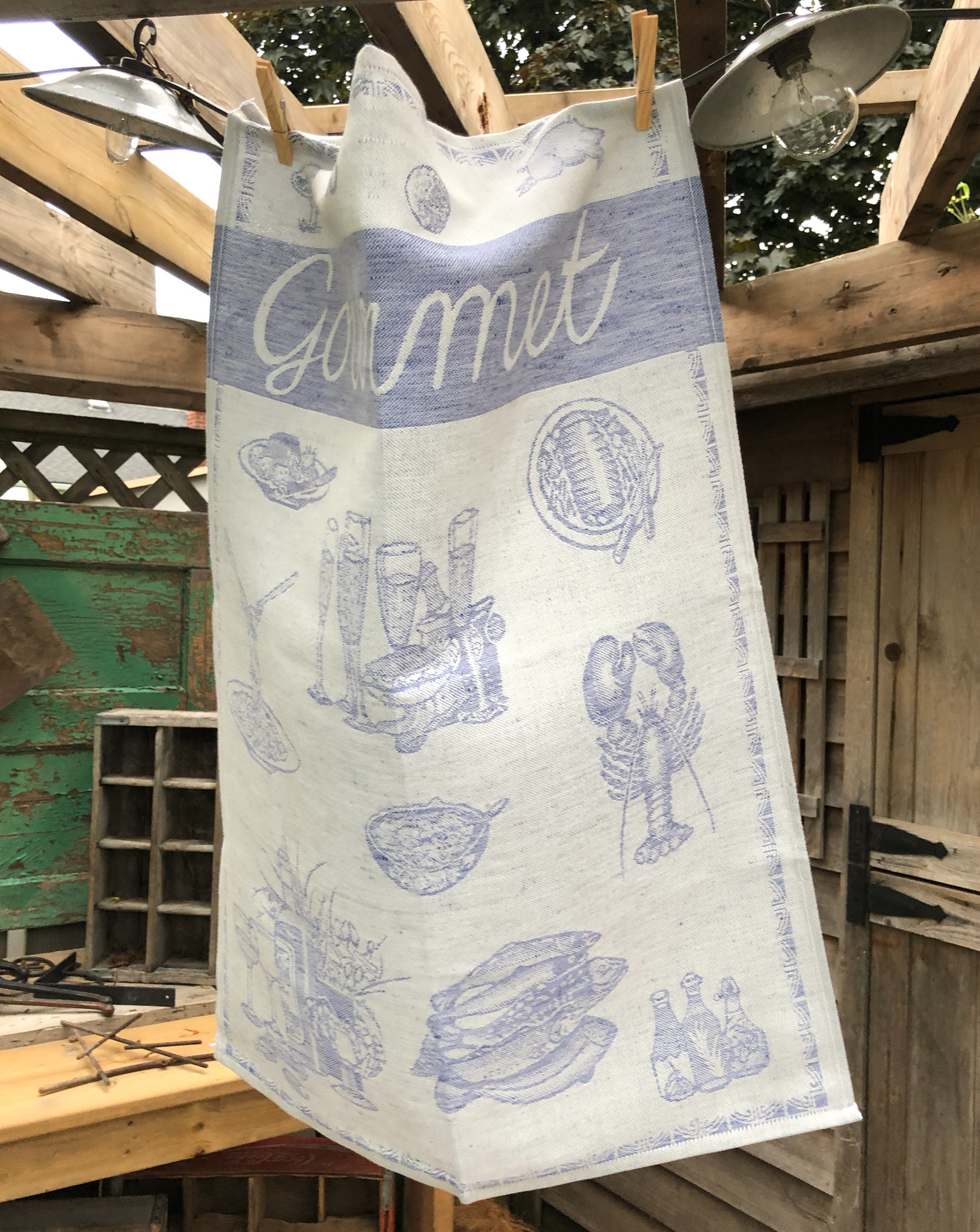 2x Tea Towel Fish Maritime Kracht Kitchen Cloths Semi Linen Fishing Blue