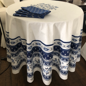 Avignon Round Coated Tablecloth - Blue/White