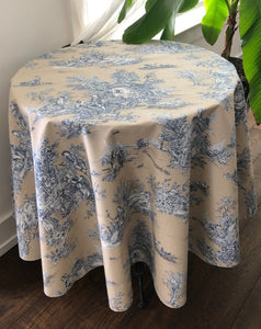 Toile Round - Blue on Taupe