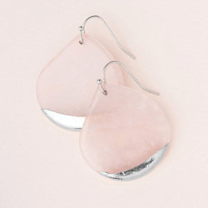 Earring - Stone Dipped Teardrop Earring - Rose Quartz/Silver